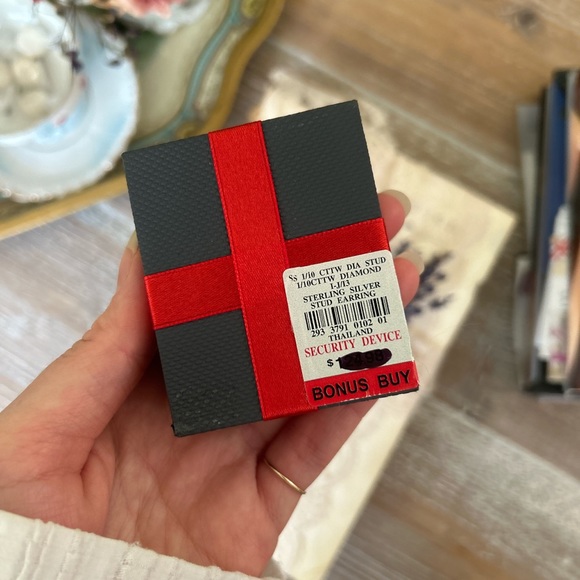 1/10th Carat Total Weight Diamond (Emerald) and Sterling Silver Gold Earrings - Picture 5 of 6